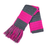 Raspberry Pink and Dark Granite Grey Striped Chunky Crochet Scarf with Tassels by VelvetVolcano
