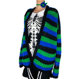 Custom Royal Blue, Black and Emerald Green Striped Crocheted Cardigan by VelvetVolcano