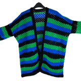 Custom Royal Blue, Black and Emerald Green Striped Crocheted Cardigan by VelvetVolcano