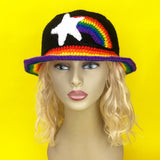 Shooting Star Rainbow Bucket Hat - Custom Colour Unisex Teen & Adult Crochet Sun Hat by VelvetVolcano