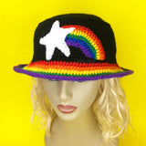 Shooting Star Rainbow Bucket Hat - Custom Colour Unisex Teen & Adult Crochet Sun Hat by VelvetVolcano