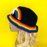 Shooting Star Rainbow Bucket Hat - Custom Colour Unisex Teen & Adult Crochet Sun Hat by VelvetVolcano