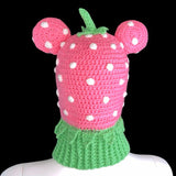 Kawaii Bubblegum Pink and Spearmint Green Crochet Strawberry Theme Balaclava with Bear Ears by VelvetVolcano