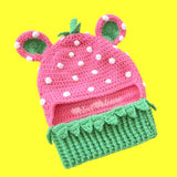 Bubblegum Pink and Spearmint Green Crocheted Strawberry Theme Balaclava with Bear Ears by VelvetVolcano