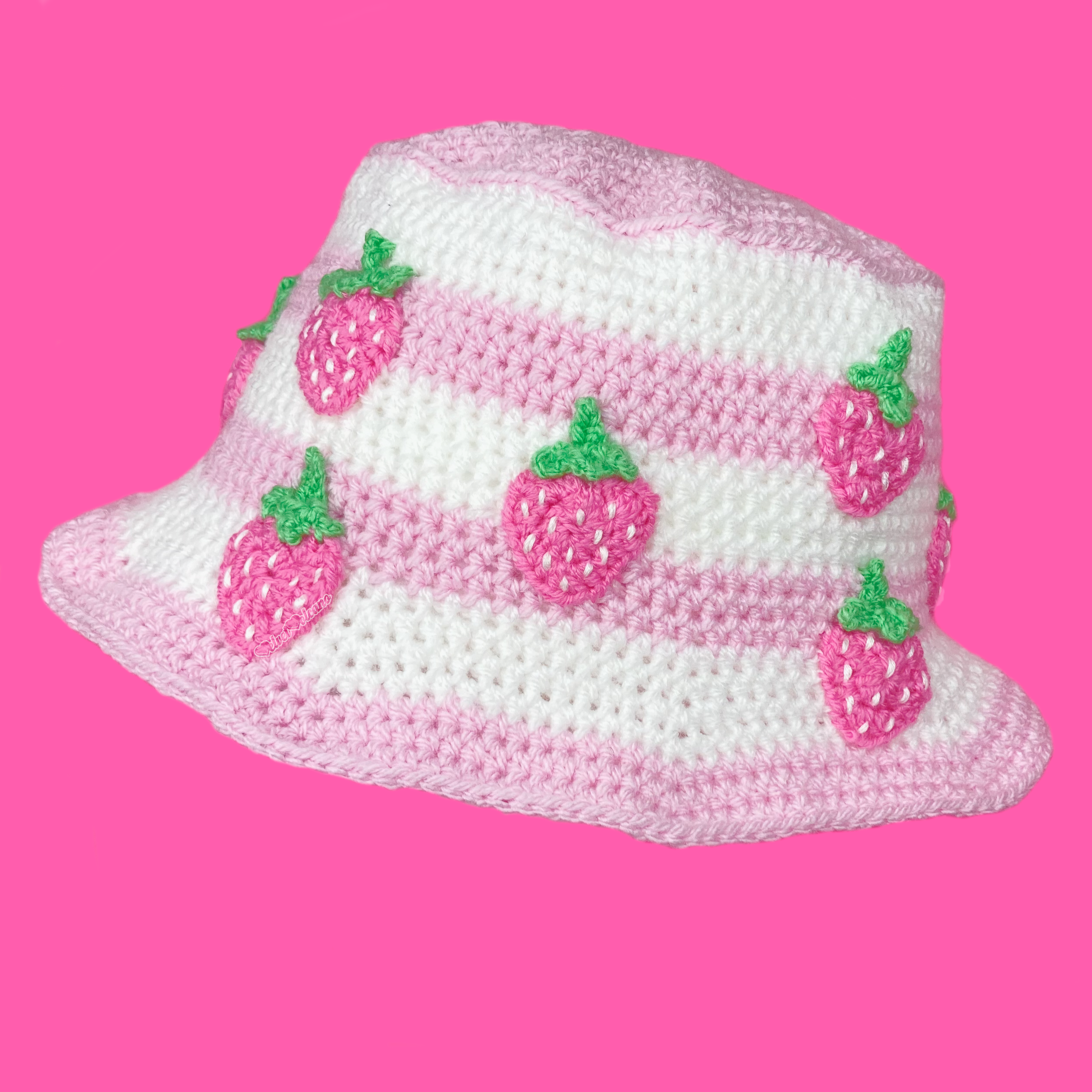 Strawberry Stripe Bucket Hat Pastel Pink and White Striped
