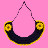 Sunflower Collar - Black crocheted Peter Pan Collar with Yellow scallop trim and Sunflower motifs by VelvetVolcano