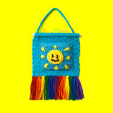 Sunshine Rainbow Tassel Crochet Wall Hanging with Pocket by VelvetVolcano