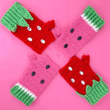 VelvetVolcano Crochet Strawberry and Watermelon Fingerless Gloves