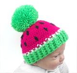 Neon Green and Neon Pink Watermelon Design Bobble Hat for  Baby