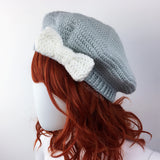 Grey & White Bow Beret - Custom Colour Vintage Inspired Crochet Hat by VelvetVolcano