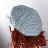 Grey & White Bow Beret - Custom Colour Vintage Inspired Crochet Hat by VelvetVolcano
