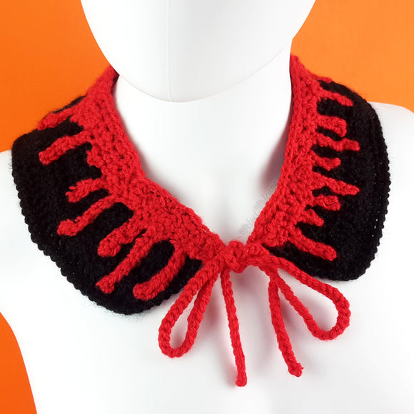 Red & Black Blood Drip Design Crochet Peter Pan Collar - Detachable / Removable Spooky Gothic Halloween Neckpiece by VelvetVolcano