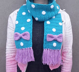 Kawaii Sweet Lolita Crochet Acrylic Scarf with Polka Dots, Bow Detail and Tassels by VelvetVolcano