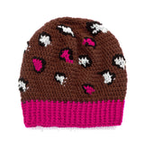 Brown, Hot Pink, White and Black animal print hat. Slouchy Leopard Beanie (Custom Colour) by VelvetVolcano
