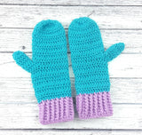 Turquoise & Lilac Duotone Mittens - Crochet Two Tone Custom Colour Hand Warmers by VelvetVolcano