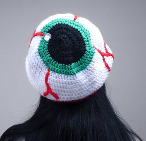 Eye See You Slouchy Eyeball Beanie with Emerald Iris - Crocheted Spooky Halloween Hat by VelvetVolcano