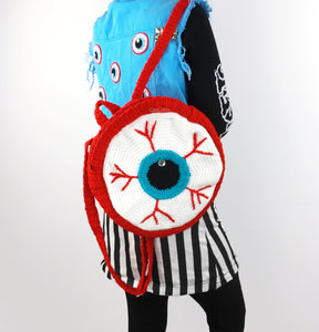 Crochet Eyeball Backpack with Turquoise Iris by VelvetVolcano