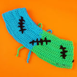 FrankenKitty Collar - Crochet Turquoise, Neon Green, Neon Pink & Black Detachable Peter Pan Collar with Cat Paw Motifs - Frankensteins Monster Inspired Kitty Collar by VelvetVolcano