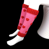 Bubblegum pink crochet leg warmers with red heart pattern and red cuffs by VelvetVolcano. 