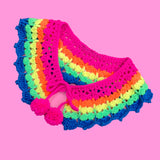 Neon Rainbow Striped Lacy Crocheted Detachable Collar with Pom Pom Ties by VelvetVolcano