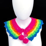 Neon Rainbow Striped Lacy Crocheted Detachable Collar with Pom Pom Ties by VelvetVolcano