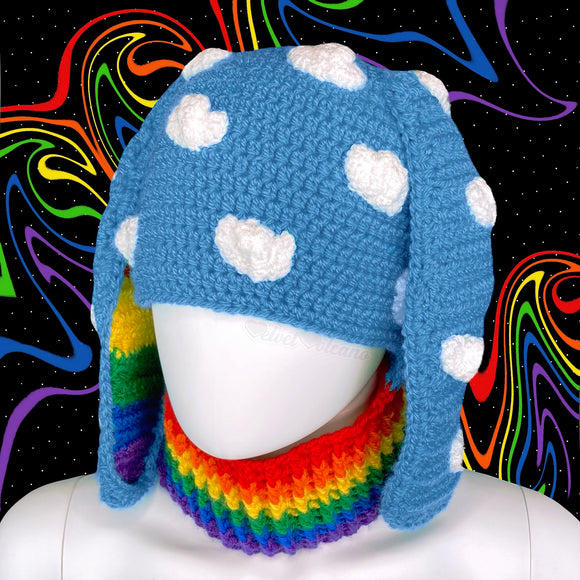 Bright Rainbow Cloud Bunny Balaclava (Dolphin Blue)