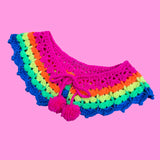 Neon Rainbow Striped Lacy Crocheted Detachable Collar with Pom Pom Ties by VelvetVolcano