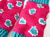 Cerise (Hot Pink), Turquoise and White Leopard Print Crochet Leg Warmers by VelvetVolcano
