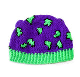 Violet, Neon Green and Black Leopard Print Kitty Ear Crochet Beanie by VelvetVolcano