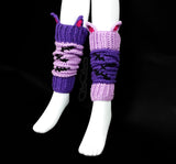 Purple Spooky Cute Cat Ear Crochet Leg Warmers inspired by Frankenstein's Monster - NecroKitty Leg Warmers by VelvetVolcano