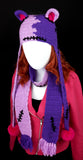 FrankenKitty / NecroKitty Purple Pom Pom Ear Flap Beanie - Lilac, Violet, Hot Pink & Black Frankensteins Monster / Zombie Inspired Cat Hat by VelvetVolcano