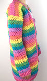 Side view of Pastel Rainbow Striped Crochet Cardigan by VelvetVolcano 