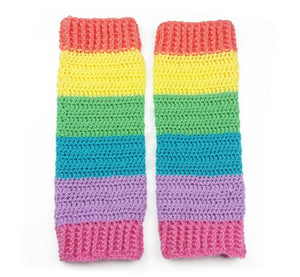 Pastel Rainbow Leg Warmers, Candy Brights Acrylic Crochet Leg Warmers with Pastel Gradient by VelvetVolcano