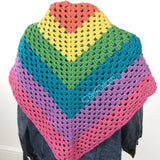 Pastel Rainbow Stripe Crochet Shawl Scarf by VelvetVolcano