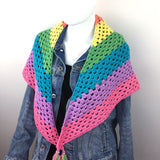 Pastel Rainbow Stripe Crochet Shawl Scarf by VelvetVolcano