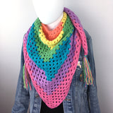 Pastel Rainbow Stripe Crochet Shawl Scarf by VelvetVolcano