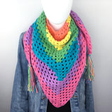 Pastel Rainbow Stripe Crochet Shawl Scarf by VelvetVolcano