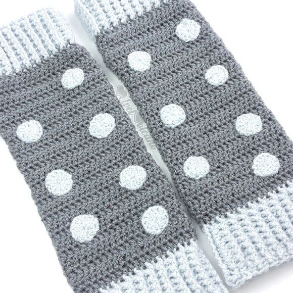 Light Grey and Dark Grey Polka Dot Crochet Leg Warmers by VelvetVolcano