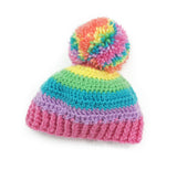 Pastel Rainbow Striped Pom Pom Beanie - Cute Candy Coloured Bobble Hat - Kawaii Baby Hat - Rainbow Kids Beanie - in sizes 3-6 Months - Teen / Small Adult by VelvetVolcano