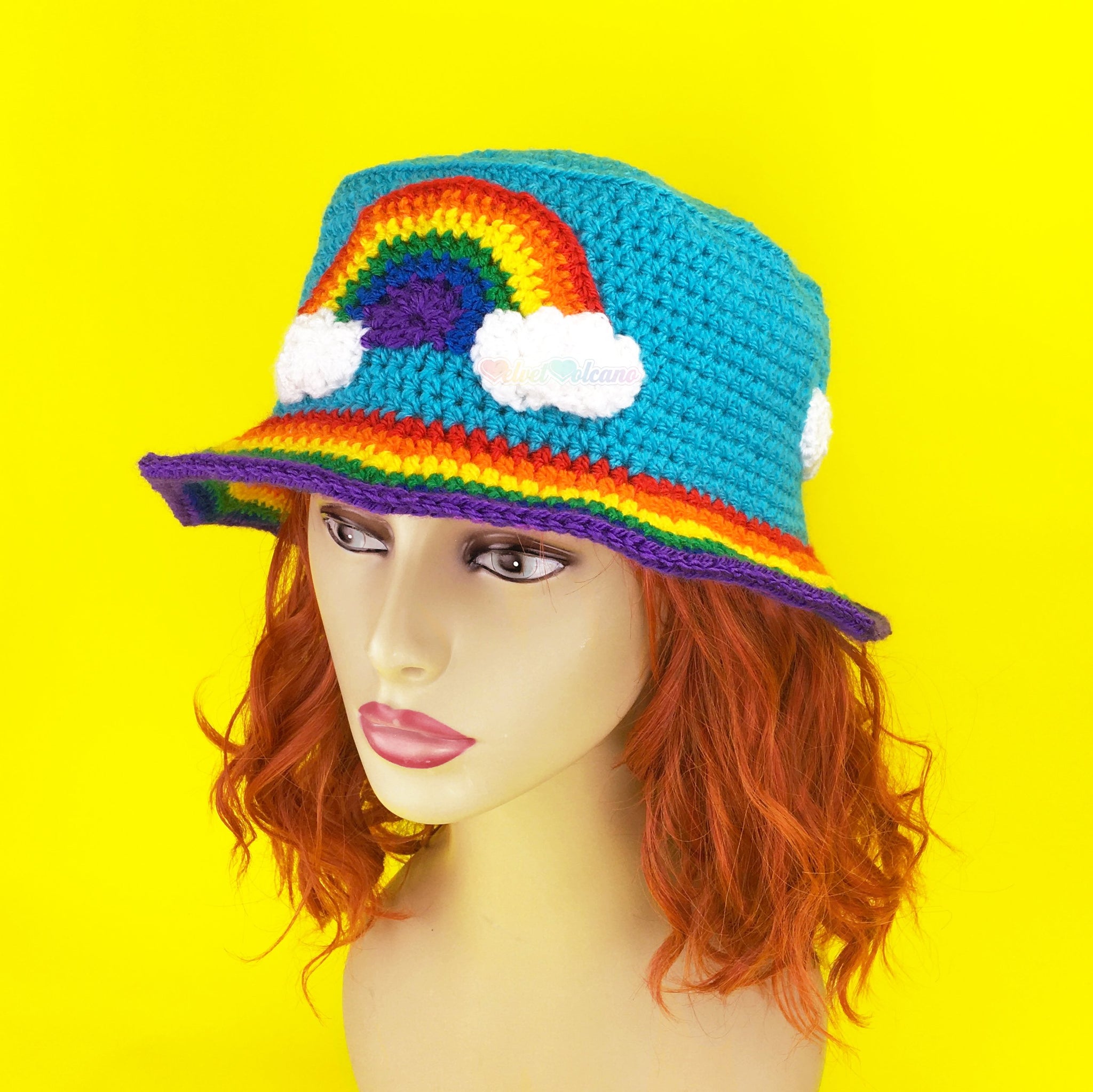 Rainbow Bucket Hat Colourful Striped Unisex Teen Adult Crochet