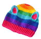 Rainbow striped cat ear crochet hat. Bright Rainbow Kitty Beanie by VelvetVolcano