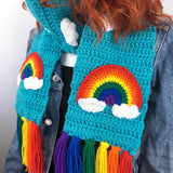 Turquoise & Bright Rainbow Cloud Chunky Scarf & Fingerless Gloves Set by VelvetVolcano