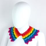 Rainbow Striped Collar - Red, Orange, Yellow, Green, Turquoise, Royal Blue, Violet and Hot Pink Lacy Crocheted Detachable Peter Pan Collar with Heart Button Closure by VelvetVolcano