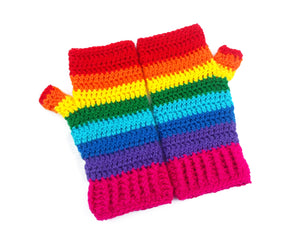 Bright Rainbow Striped Crochet Fingerless Gloves by VelvetVolcano