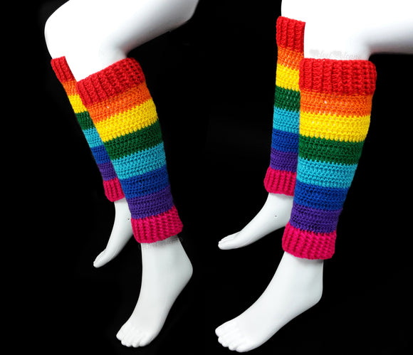 Rainbow Striped Knee High Crochet Leg Warmers by VelvetVolcano