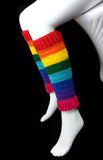 Knee Length Rainbow Striped Leg Warmers, handmade from premium super soft acrylic yarn by VelvetVolcano