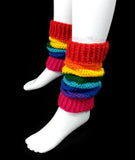 Crochet Bright Rainbow Striped Leg Warmers - Handmade from 100% vegan, soft premium acrylic yarn by VelvetVolcano