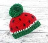Rose Red, Emerald Green, White and Black Babies Watermelon Bobble Hat