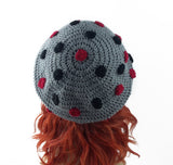 Handmade Crochet Slouchy Grey Polka Dot Beret by VelvetVolcano