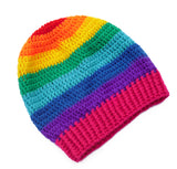 Slouchy fit crochet rainbow striped hat. Bright Rainbow Striped Slouchy Beanie by VelvetVolcano